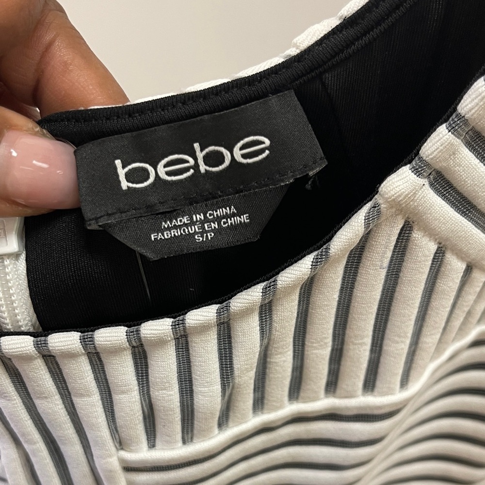 bebe Black White Striped Bodycon Midi Dress | Illusion Panel | Small - Picture 5 of 15